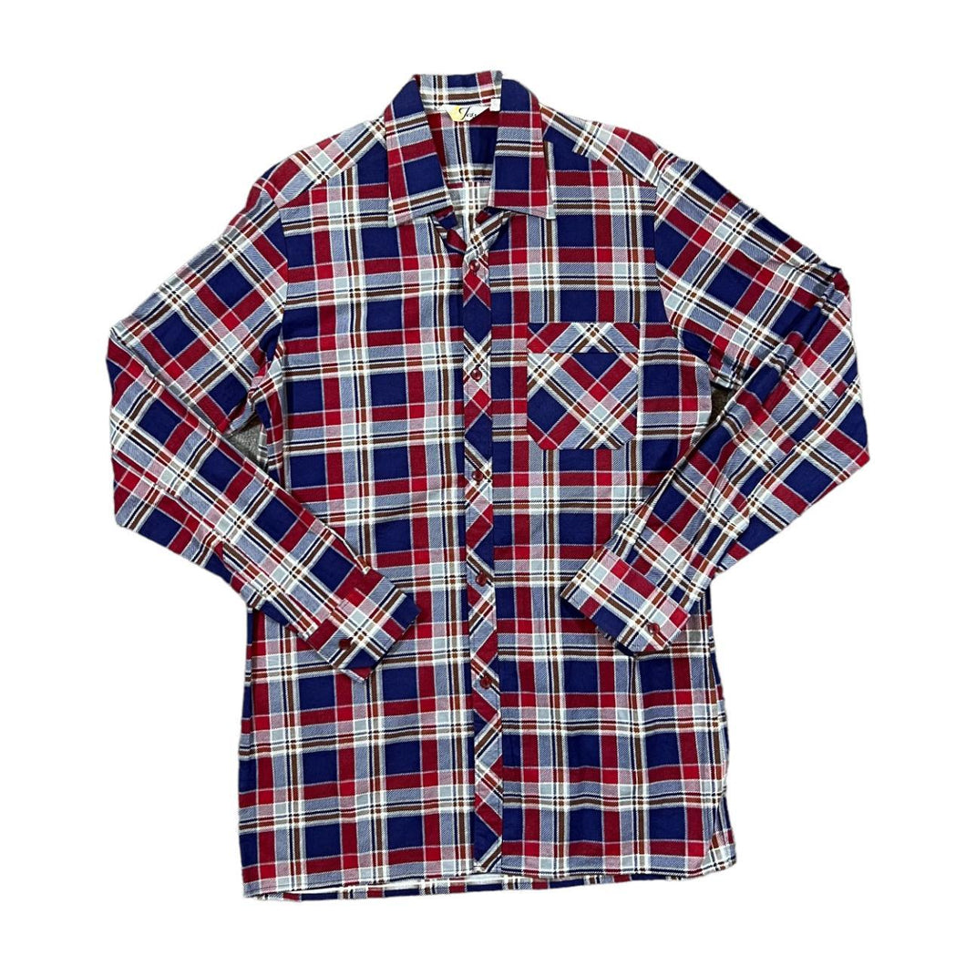 Vintage 80's JOSS Blue Red White Plaid Check Long Sleeve Cotton Shirt
