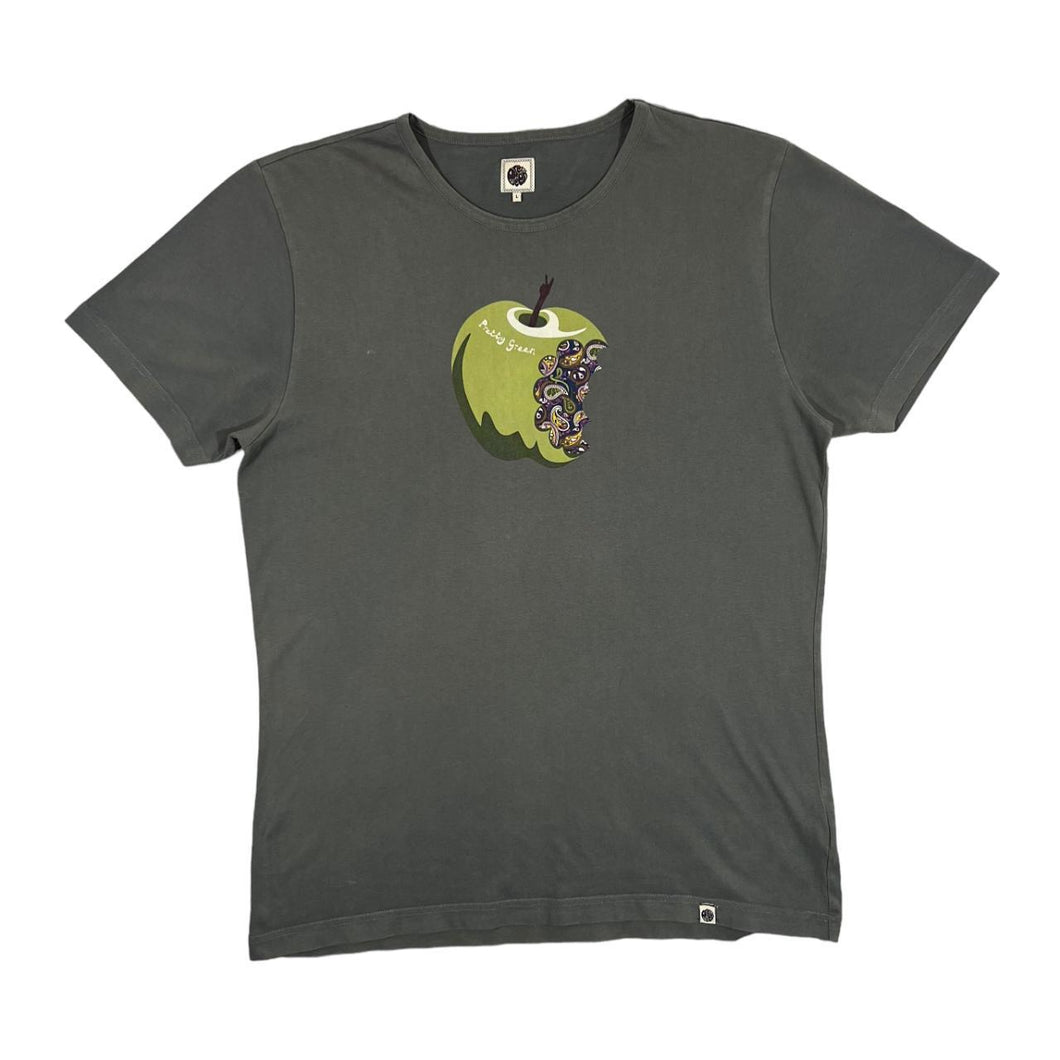 PRETTY GREEN Paisley Patterned Apple Graphic Khaki Green T-Shirt