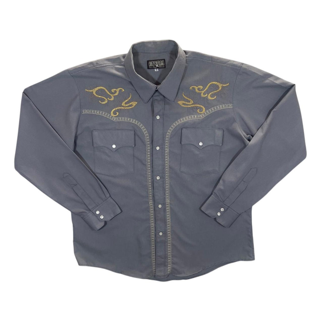 Vintage 90's Rodeo Made In Mexico Embroidered Cowboy Western Popper Long Sleeve Shirt