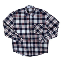 Load image into Gallery viewer, Vintage Okay Red Navy White Plaid Check Long Sleeve Cotton Flannel Shirt
