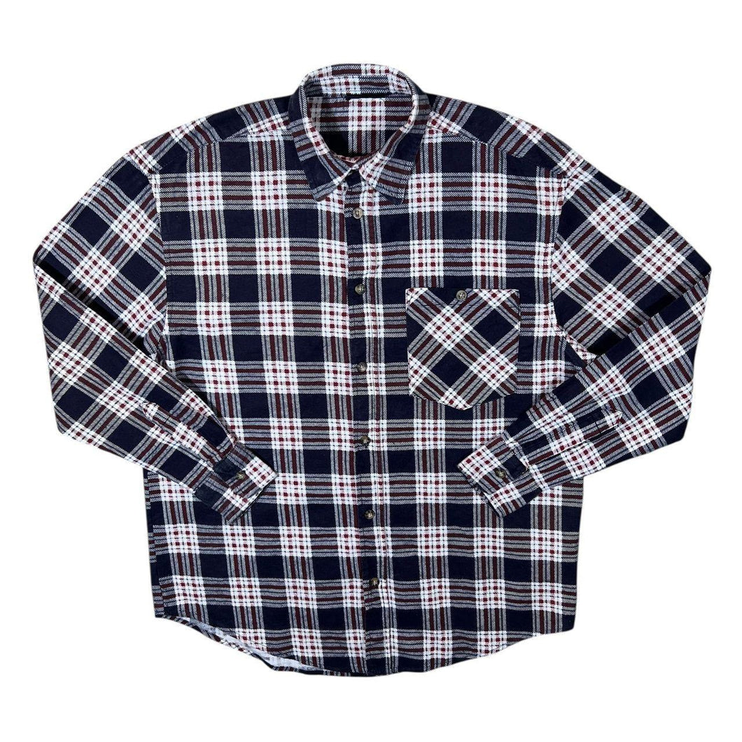 Vintage Okay Red Navy White Plaid Check Long Sleeve Cotton Flannel Shirt