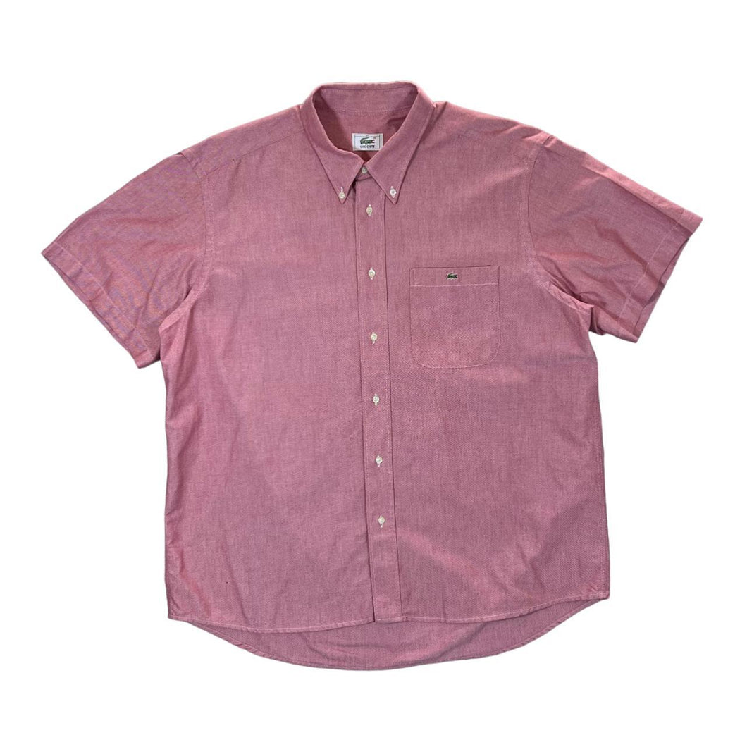Vintage LACOSTE Embroidered Mini Pocket Logo Red Short Sleeve Button-Up Cotton Shirt
