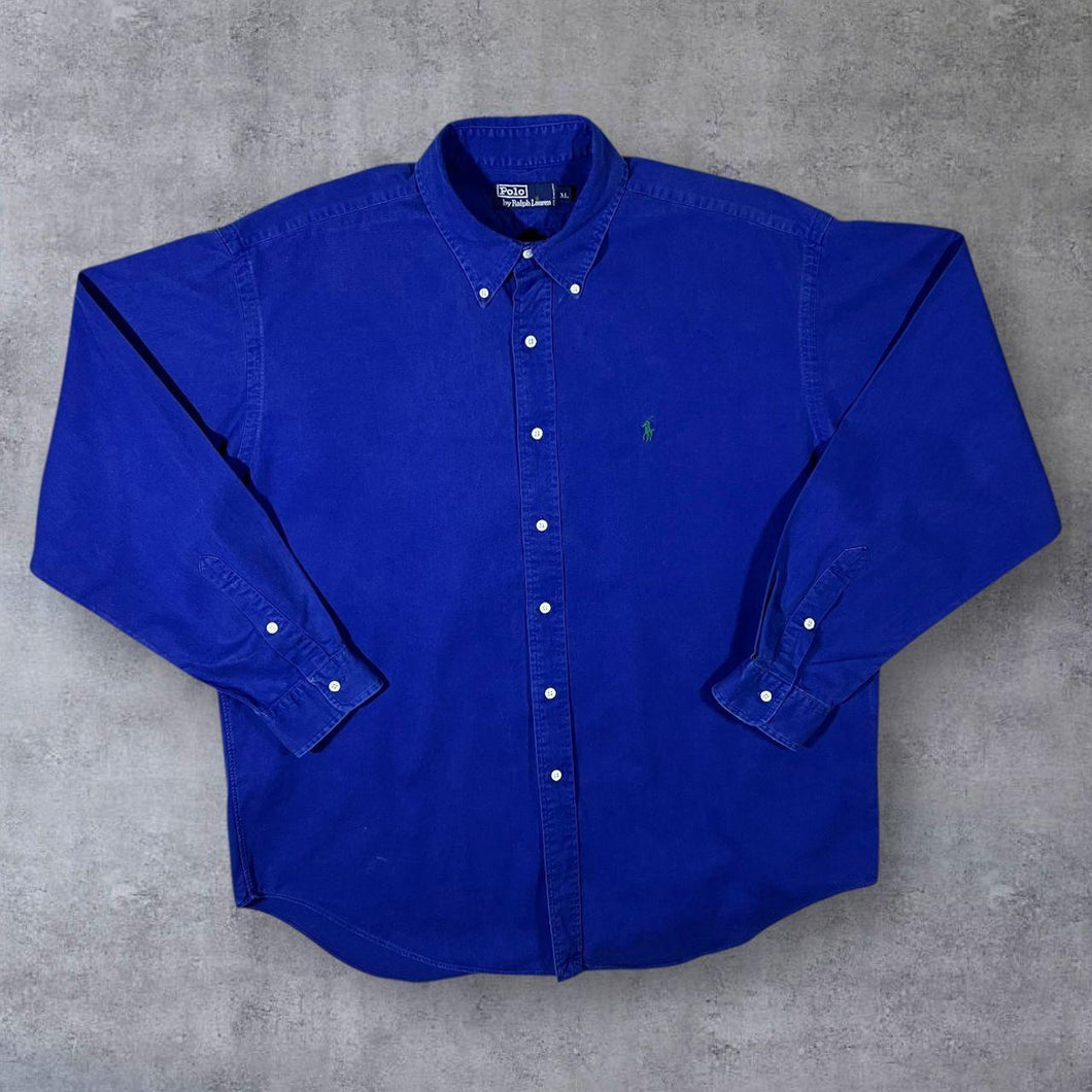 Vintage Polo Ralph Lauren Classic Blue Cotton Long Sleeve Button-Down Shirt
