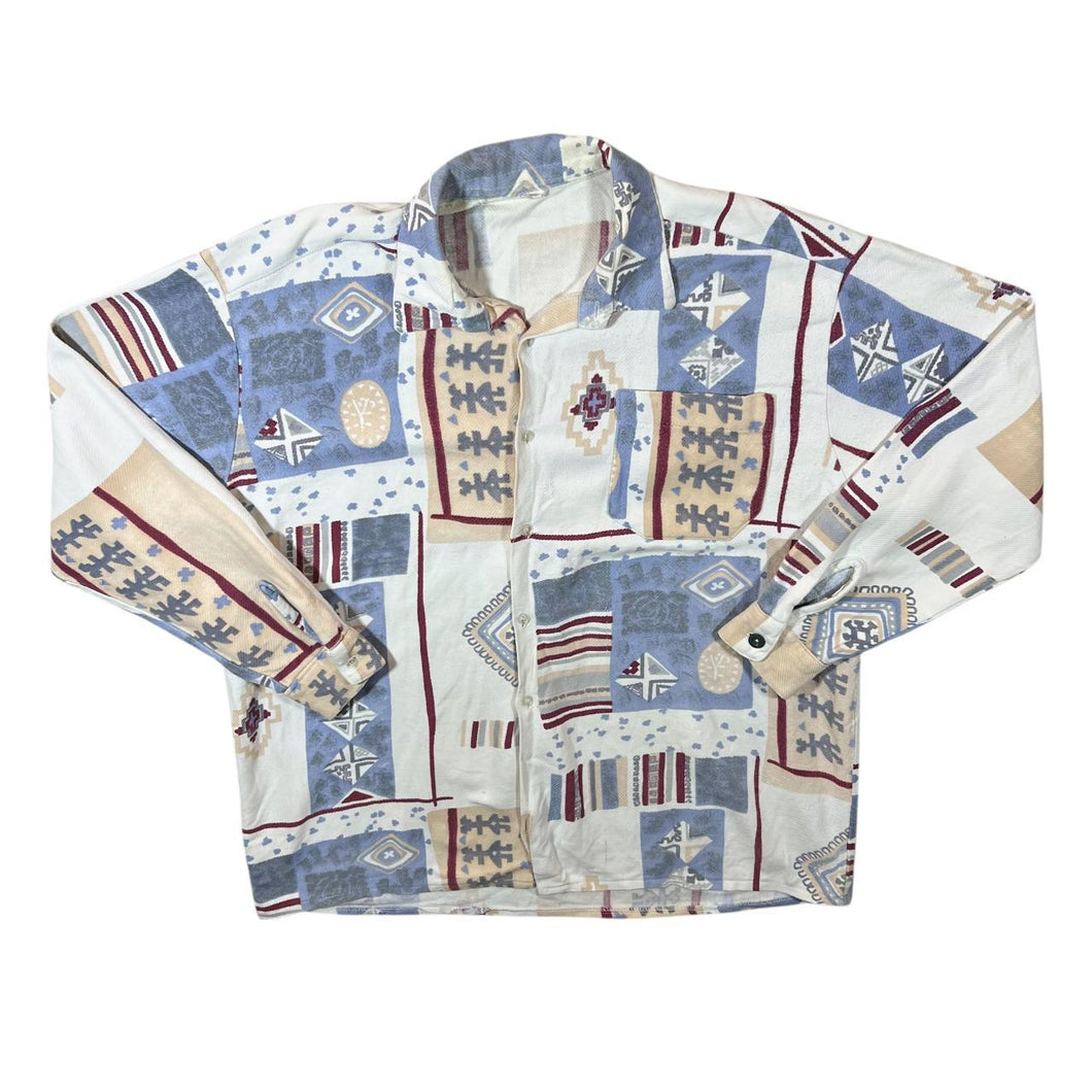 Vintage 90's Crazy Abstract Aztec Patterned Long Sleeve Flannel Shirt