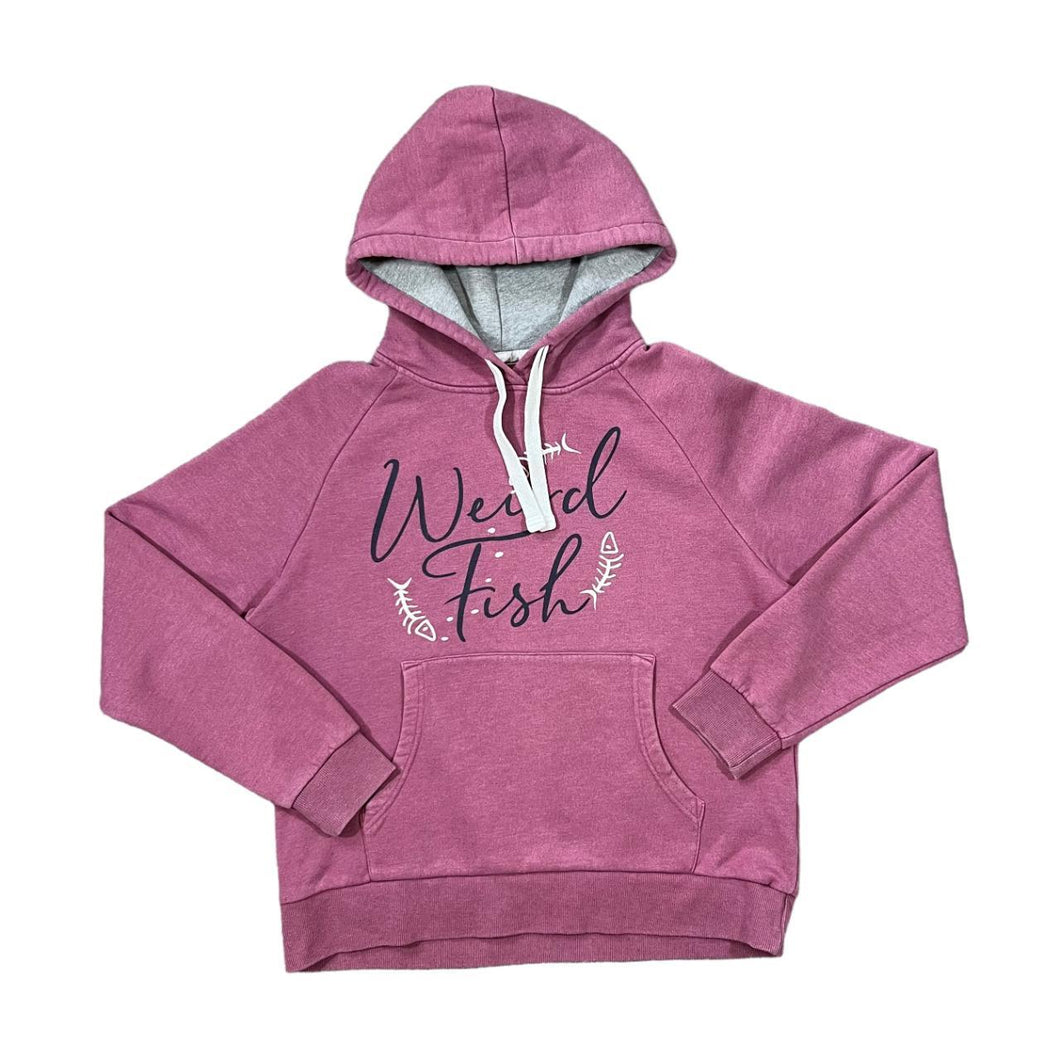 WEIRD FISH Big Spellout Graphic Embroidered Fish Pink Pullover Hoodie