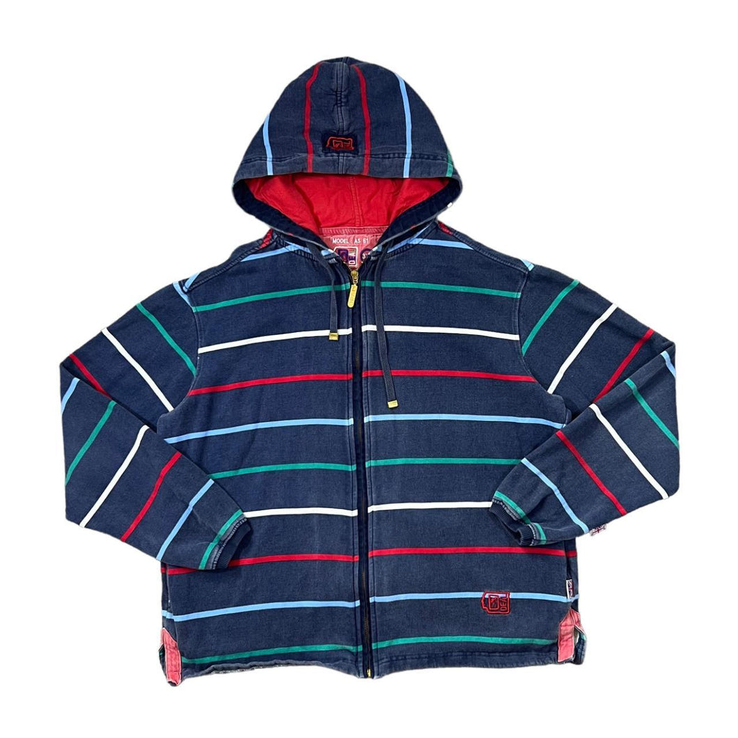 Vintage DEAL Multi Colour Striped Mini Logo Zip Hoodie