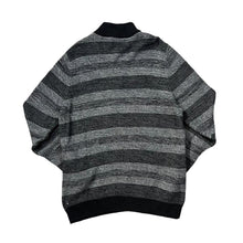 Load image into Gallery viewer, Early 00&#39;s CHAPS Black Grey Striped Cotton Knit 1/4 Zip Pullover Sweater Jumper

