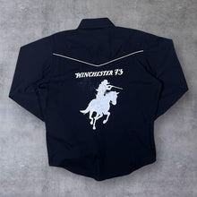 Load image into Gallery viewer, Vintage Ely Cattleman &quot;Winchester 73&quot; Cowboy Western Black Long Sleeve Shirt
