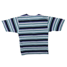 Load image into Gallery viewer, Vintage Station Blue White Multi Striped Short Sleeve Henley Button T-Shirt
