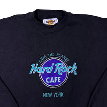 Load image into Gallery viewer, Vintage Hard Rock Cafe "New York" Embroidered Souvenir Logo Black Crewneck Sweatshirt
