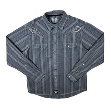 Load image into Gallery viewer, Rock 47 By Wrangler Cowboy Western Grey Striped Popper Long Sleeve Shirt
