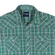 Load image into Gallery viewer, Vintage WRANGLER "Western Shirts" Green Plaid Check Cowboy Popper Short Sleeve Shirt
