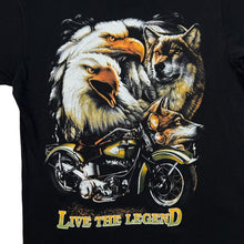 Load image into Gallery viewer, Keya LIVE THE LEGEND Biker Eagle Wolf Spellout Graphic T-Shirt
