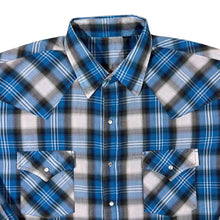 Load image into Gallery viewer, Vintage Western Style Blue White Grey Black Check Long Sleeve Popper Cotton Blend Shirt
