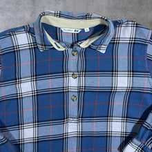 Load image into Gallery viewer, Uniqlo x JW Anderson Blue Plaid Check 1/2 Button Long Sleeve Flannel Shirt
