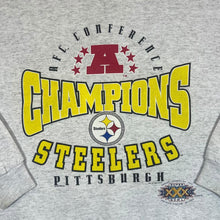 Load image into Gallery viewer, Vintage Nutmeg Mills (1996) NFL PITTSBURGH STEELERS Graphic Grey Sweatshirt
