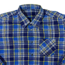 Load image into Gallery viewer, Vintage Navy White Blue Yellow Plaid Check Long Sleeve Button-Up Flannel Shirt
