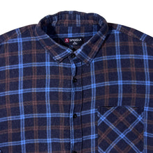 Load image into Gallery viewer, Vintage Speed.A Navy Blue Brown Plaid Check Cotton Long Sleeve Flannel Shirt
