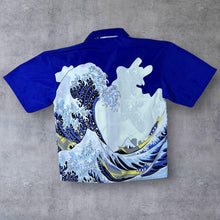 Load image into Gallery viewer, Early 00's Euro Moda The Wave Art Surfer Y2K Graphic Blue Silk Blend Shirt
