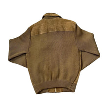 Load image into Gallery viewer, Vintage 80&#39;s EMOS GENUINE LEATHER Suede Leather Panel Acrylic Knit Zip Sweater Jumper
