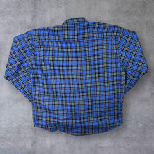 Load image into Gallery viewer, Vintage Pass World Blue Plaid Check Long Sleeve Cotton Flannel Shirt
