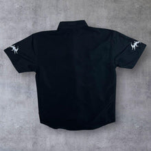 Load image into Gallery viewer, Vintage Much More Gothic Tribal Y2K Embroidered Sleeve Motif Black Short Sleeve Shirt
