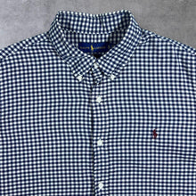 Load image into Gallery viewer, Ralph Lauren &quot;Custom Fit&quot; Navy Blue White Check Long Sleeve Button-Up Shirt
