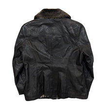 Load image into Gallery viewer, Vintage WOODLAND LEATHER Fleece Collared Brown Real Genuine Leather Zip Bomber Jacket
