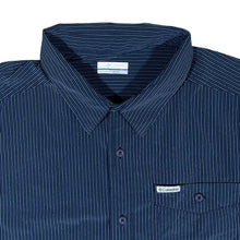Load image into Gallery viewer, COLUMBIA Classic Navy Blue Striped Polyester Elastane Short Sleeve Shirt
