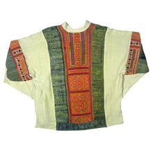 Load image into Gallery viewer, Vintage Patterned Hippy Colour Block Knot Loop Long Sleeve Smock Shirt
