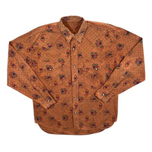 Load image into Gallery viewer, Vintage Floral Patterned Cowboy Western Popper Orange Long Sleeve Cotton Shirt
