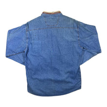 Load image into Gallery viewer, Vintage FORBIDDEN Cowboy Western Leather Panel Denim Long Sleeve Shirt
