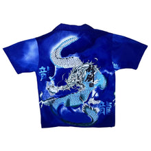 Load image into Gallery viewer, Early 00&#39;s Gothic Y2K Dragon Graphic Blue Short Sleeve Polyester Shirt
