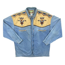 Load image into Gallery viewer, Vintage Shooter Cowboy Western Popper Button Blue Denim Long Sleeve Shirt
