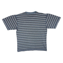 Load image into Gallery viewer, Early 00&#39;s Patterned Striped Navy Blue White Yellow Mix Short Sleeve T-Shirt
