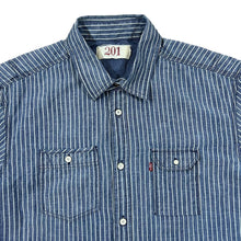 Load image into Gallery viewer, LEVI&#39;S 201 Classic Blue White Striped Denim Effect Long Sleeve Shirt
