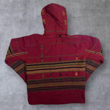Load image into Gallery viewer, Vintage Hippy Embroidered Patterned Red Fleece Lined Zip Hoodie
