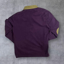 Load image into Gallery viewer, Barbour Embroidered Logo Corduroy Cord Trim Burgundy Long Sleeve Rugby Polo Shirt

