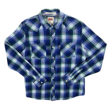 Load image into Gallery viewer, Levi&#39;s &quot;Modern Fit&quot; Western Blue Check Popper Button Long Sleeve Flannel Shirt
