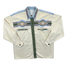 Load image into Gallery viewer, Vintage Cowboy Western Embroidered Aztec Cream Green Blue Cotton Long Sleeve Shirt
