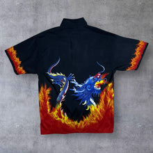 Load image into Gallery viewer, Vintage Here &amp; There C&amp;A Gothic Y2K Dragon Flaming Graphic Black Short Sleeve Shirt
