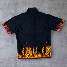 Load image into Gallery viewer, Early 00&#39;s Kiabi Free Y2K Gothic Flaming Fire Graphic Black Short Sleeve Shirt
