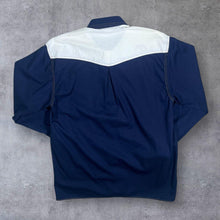 Load image into Gallery viewer, Vintage Cowboy Western Embroidered Bird Navy Blue White Long Sleeve Shirt
