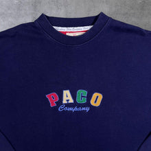 Load image into Gallery viewer, Vintage Paco Company Embroidered Logo Spellout Navy Blue Crewneck Sweatshirt
