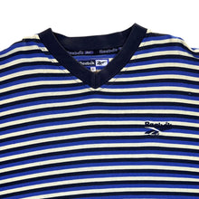 Load image into Gallery viewer, Vintage 90&#39;s Reebok Embroidered Mini Logo Multi Striped V-Neck T-Shirt
