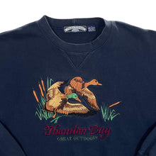 Load image into Gallery viewer, Vintage Thornton Bay "Great Outdoors" Embroidered Duck Spellout Navy Blue Sweatshirt
