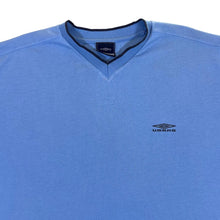 Load image into Gallery viewer, Early 00&#39;s UMBRO Classic Embroidered Mini Logo Blue V-Neck T-Shirt
