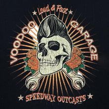 Load image into Gallery viewer, VOODOO GARAGE &quot;Speedway Outcasts&quot; Gothic Biker Rockabilly Skull Spellout Graphic T-Shirt
