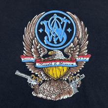 Load image into Gallery viewer, Vintage SMITH &amp; WESSON Eagle Emblem Logo Spellout Graphic Black T-Shirt
