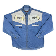 Load image into Gallery viewer, Vintage Stockerpoint Cowboy Western Blue Denim Long Sleeve Cotton Popper Shirt
